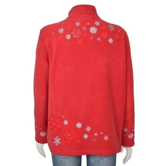 Vintage BonWorth Red Snowflake Embroidered Sparkle Fleece Zip Jacket Size Medium - Picture 2 of 7
